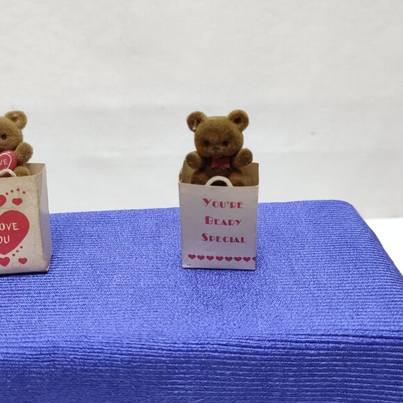Flocked Mini Teddy Bears Decorative Love Messages Gift Bags Fridge Magnets 1980s - Picture 4 of 5